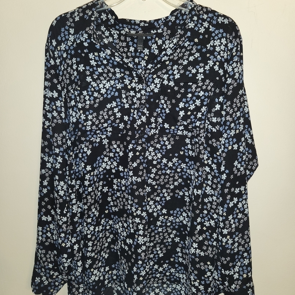 Lane Bryant Black and White Floral Blouse